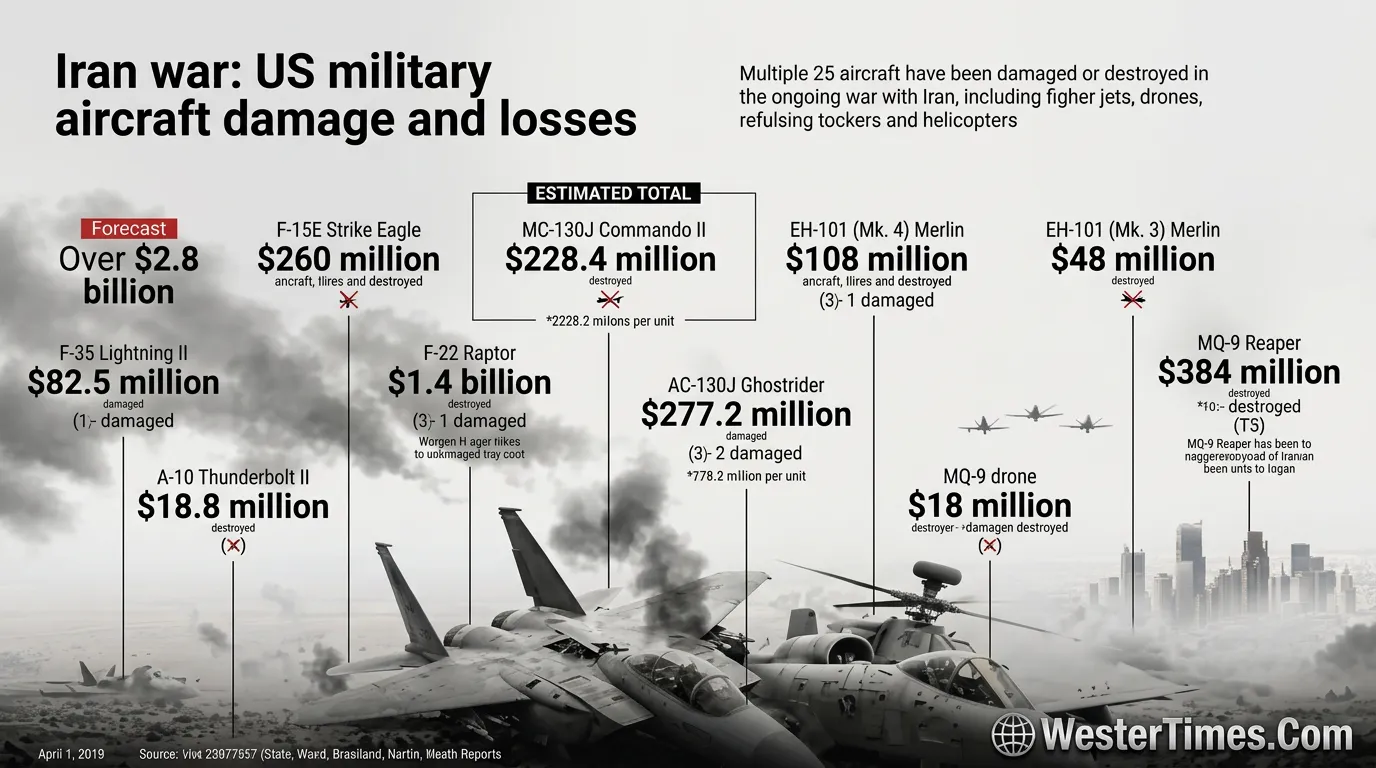 Complete List of 37 US Aircraft Destroyed and Damaged in the Iran War, Losses Reach Rp28 Trillion